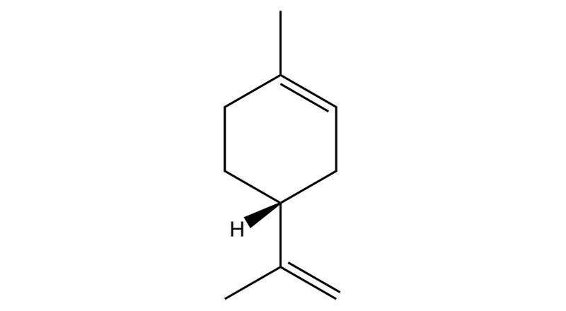 Limonene is a cannabis-based terpene.  This is the molecular structure of Limonene.