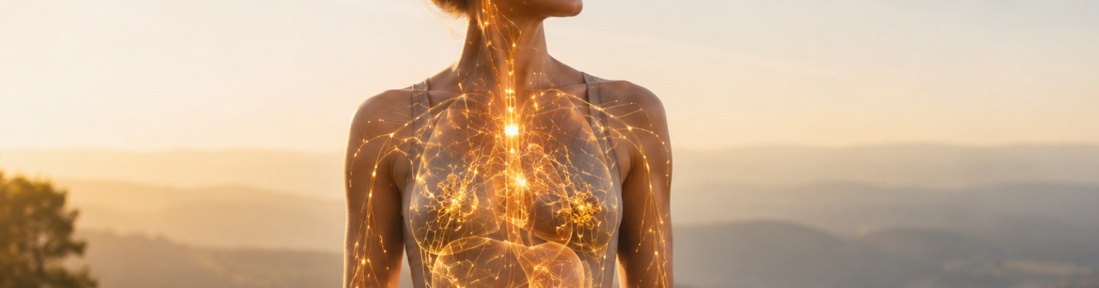 Visualization of interconnected physiological signaling pathways linking the nervous system, immune system, gut, and other body systems.